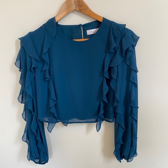 Aly & Jay Turquoise Ruffle Sleeve Top - Picture 2 of 12